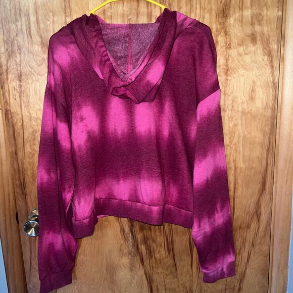 NWT Maroon Pink Striped Tie Dye Hurley Palm Tree Hoodie  Cropped Size Large - Picture 2 of 11